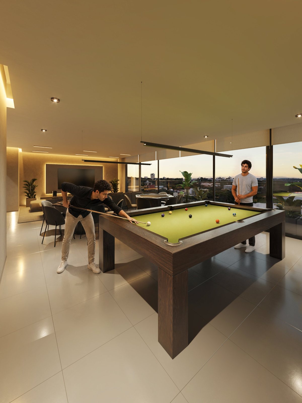 Sala de jogos com sinuca